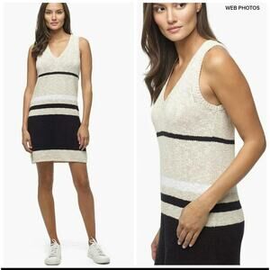 James Perse Los Angeles Cotton Linen Ivory striped sweater knit dress US 0 XS